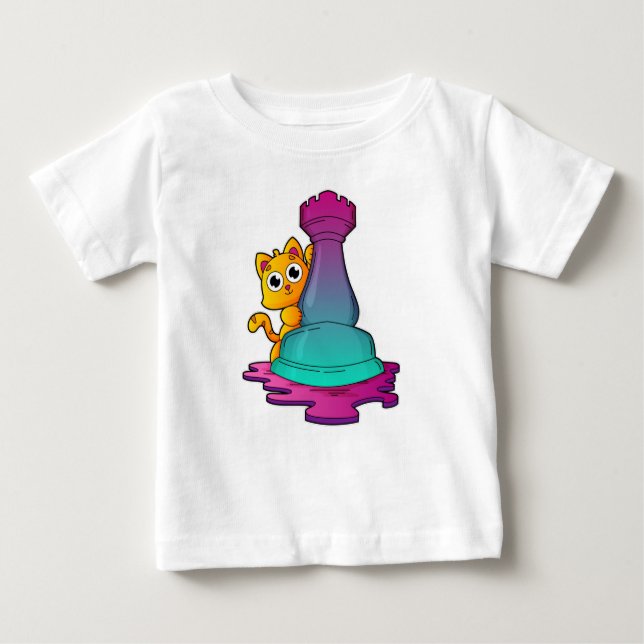 Cat at Chess with Chess piece Rook Baby T-shirt (Vorderseite)