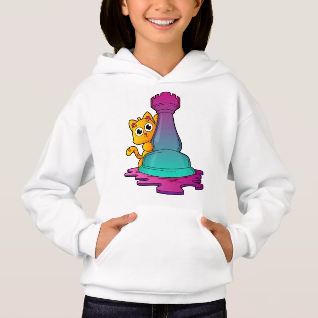 Cat at Chess with Chess piece Rook Hoodie (Vorderseite)