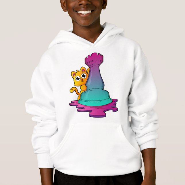 Cat at Chess with Chess piece Rook Hoodie (Vorderseite)