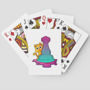 Cat at Chess with Chess piece Rook Spielkarten