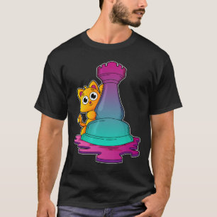Cat at Chess with Chess piece Rook T-Shirt