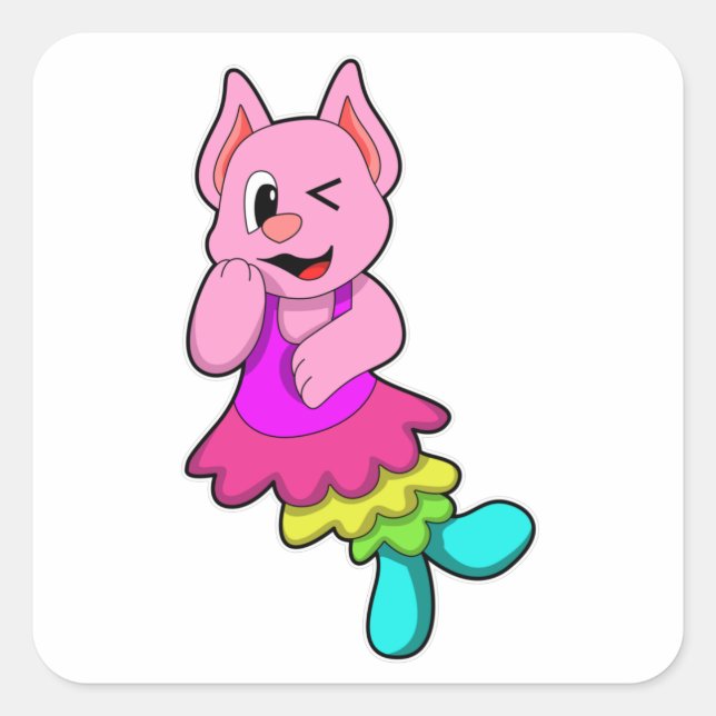 Cat at Dance with Skirt Quadratischer Aufkleber (Vorderseite)