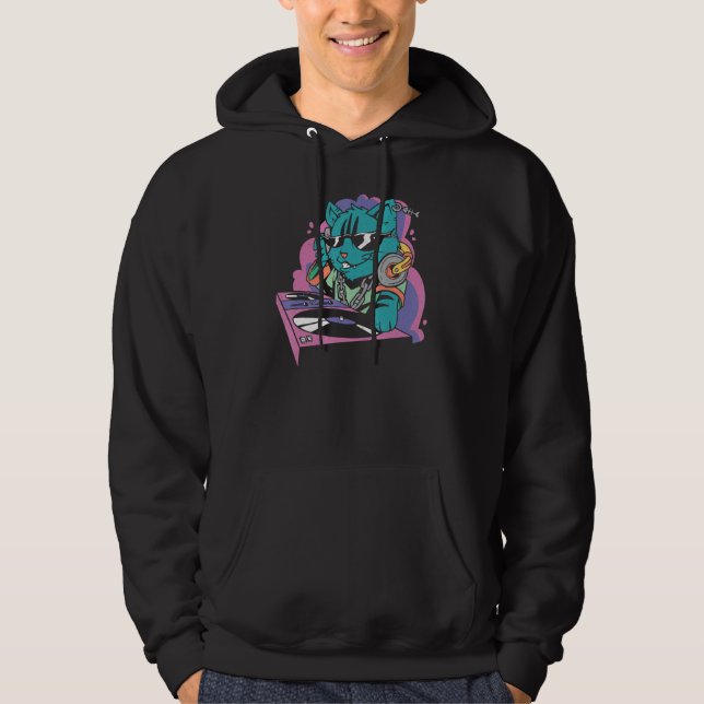 Cat at DJ desk Hoodie (Vorderseite)