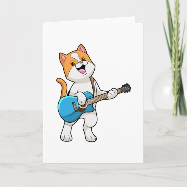Cat at Music with Gitarre Karte (Vorderseite)