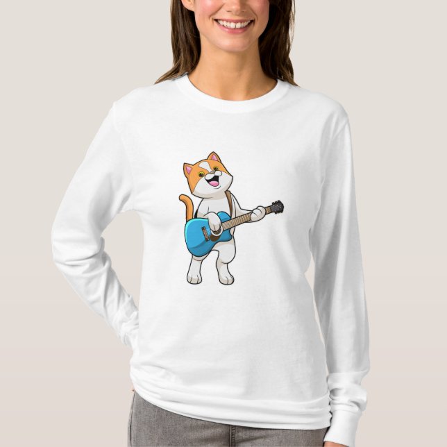 Cat at Music with Gitarre T-Shirt (Vorderseite)