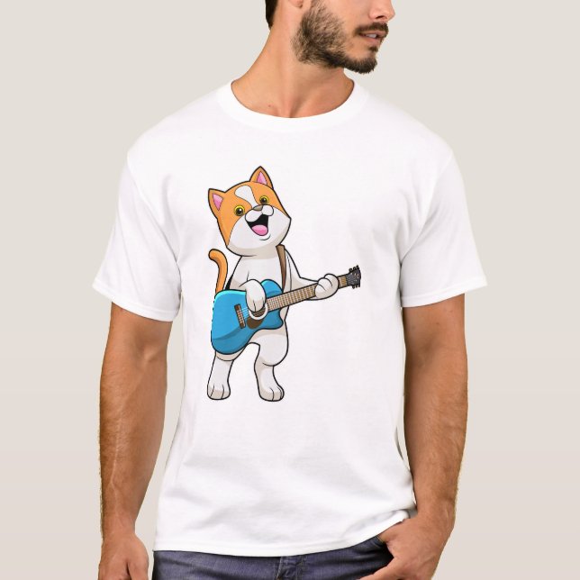 Cat at Music with Gitarre T-Shirt (Vorderseite)