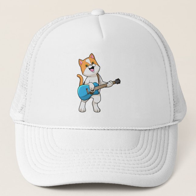 Cat at Music with Gitarre Truckerkappe (Vorderseite)