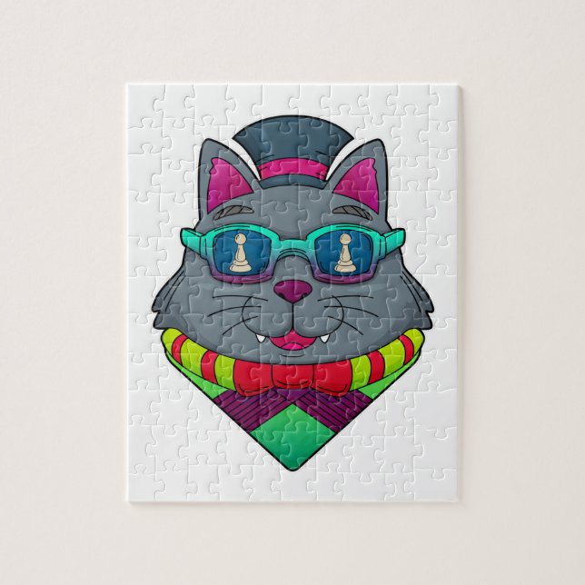 Cat at Schach mit Schachstück gepaart (Vertikal)