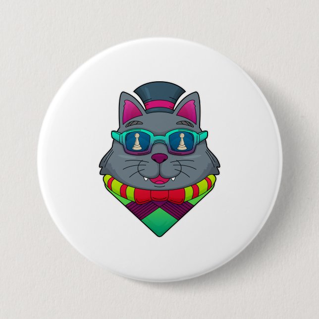 Cat at Schach mit Schachstück gepaart Button (Vorderseite)