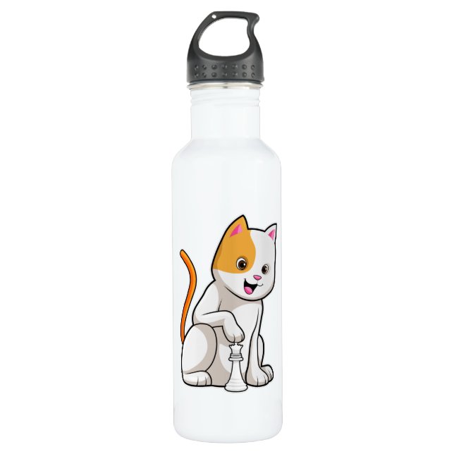 Cat at Schach mit Schachstück gepaart Edelstahlflasche (Vorderseite)
