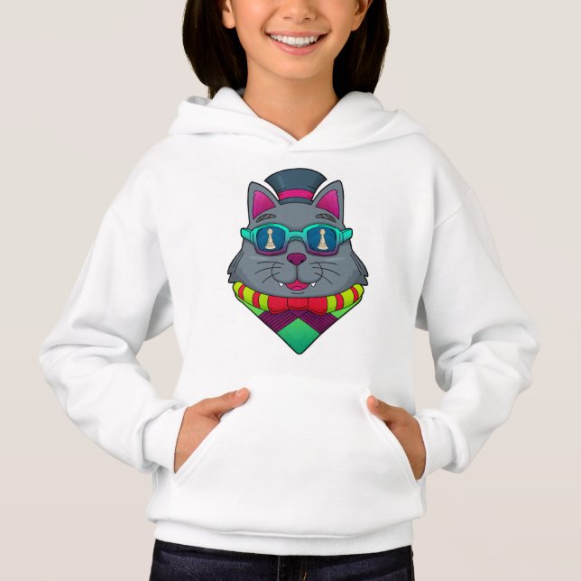 Cat at Schach mit Schachstück gepaart Hoodie (Vorderseite)