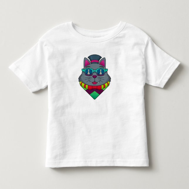 Cat at Schach mit Schachstück gepaart Kleinkind T-shirt (Vorderseite)