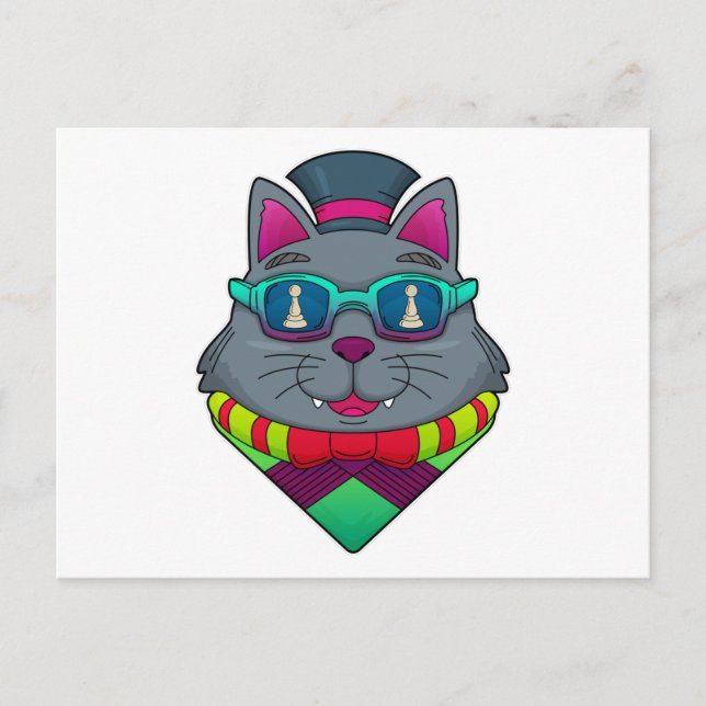 Cat at Schach mit Schachstück gepaart Postkarte (Vorderseite)