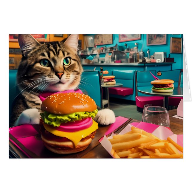 Cat at the Diner Jedes Anlasses Grußkarte (Vorderseite (Horizontal))