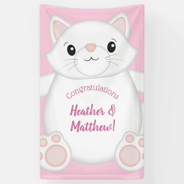 Cat Baby Dusche Kitty Pink Banner (Vertikal)