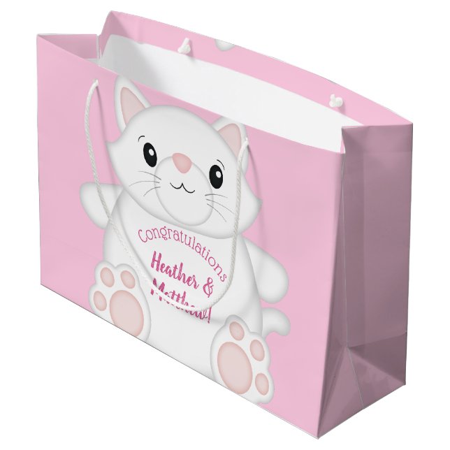 Cat Baby Dusche Kitty Pink Große Geschenktüte (Rückseite Schrägansicht)