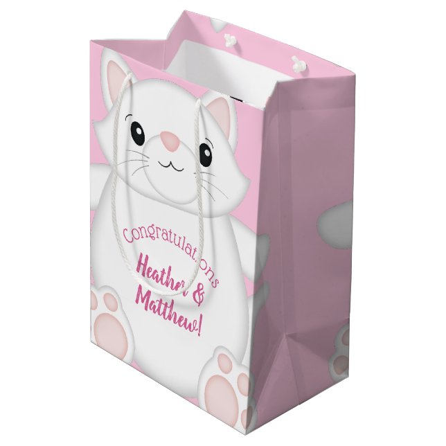 Cat Baby Dusche Kitty Pink Mittlere Geschenktüte (Rückseite Schrägansicht)
