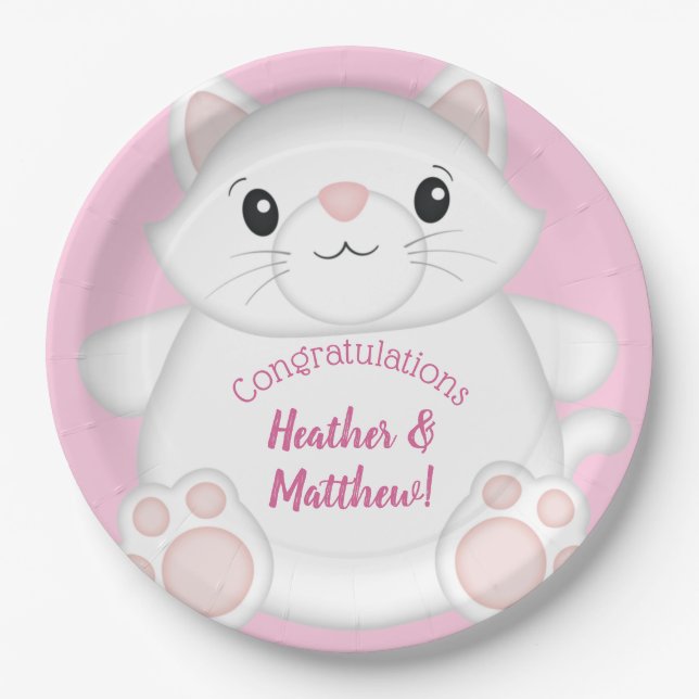 Cat Baby Dusche Kitty Pink Pappteller (Vorderseite)