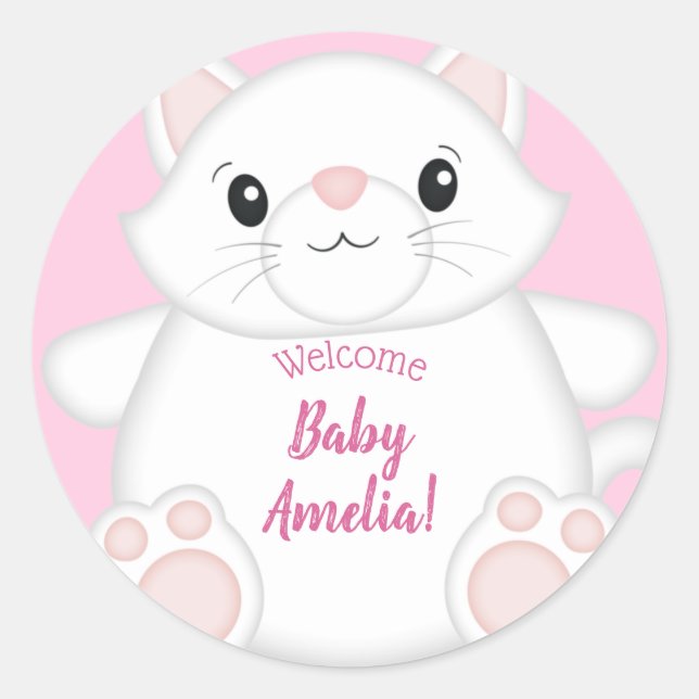 Cat Baby Dusche Kitty Pink Runder Aufkleber (Vorderseite)