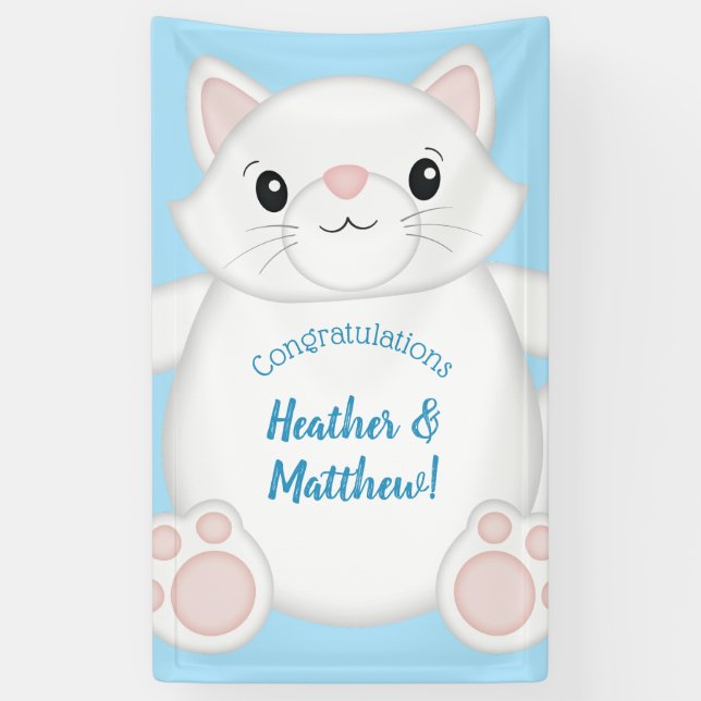 Cat Baby Shower Kitty Blue Banner (Vertikal)
