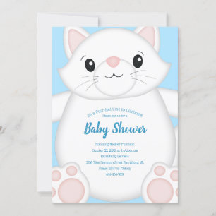 Cat Baby Shower Kitty Blue Boy Einladung