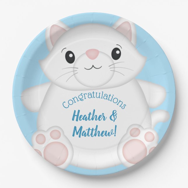 Cat Baby Shower Kitty Blue Pappteller (Vorderseite)