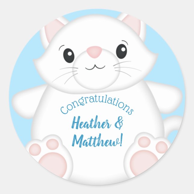 Cat Baby Shower Kitty Blue Runder Aufkleber (Vorderseite)