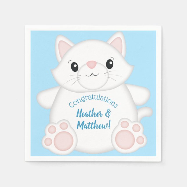 Cat Baby Shower Kitty Blue Serviette (Vorderseite)