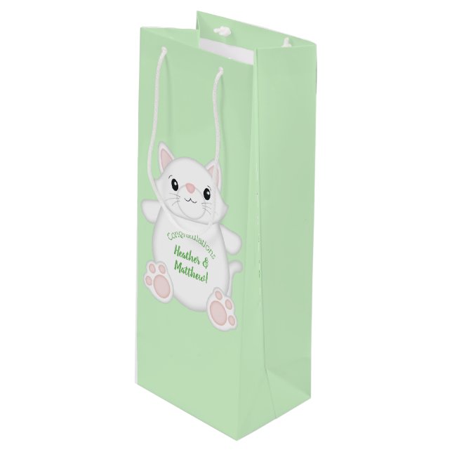 Cat Baby Shower Kitty Geschenktüte Für Weinflaschen (Vorderseite Schrägansicht)