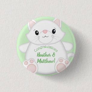 Cat Baby Shower Kitty Green Button