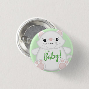 Cat Baby Shower Kitty Green Button