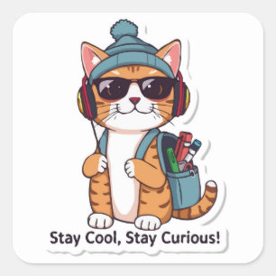Cat Back to School - Cool Bleibe, Bleibe Quadratischer Aufkleber