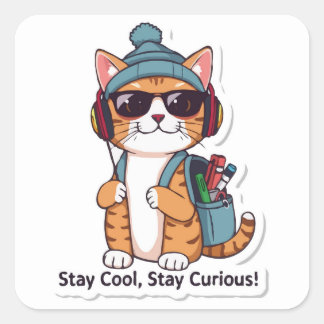 Cat Back to School - Cool Bleibe, Bleibe Quadratischer Aufkleber