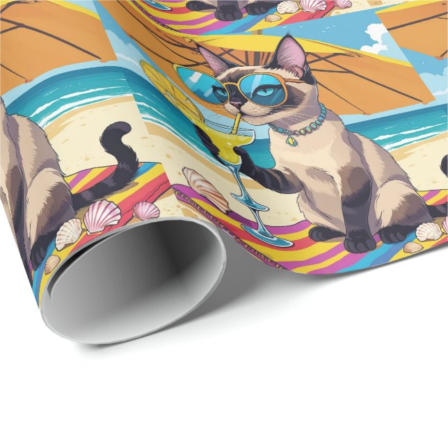 Cat Beach themed for Siamese Cat Lovers Geschenkpapier (Rolleneckpunkt)