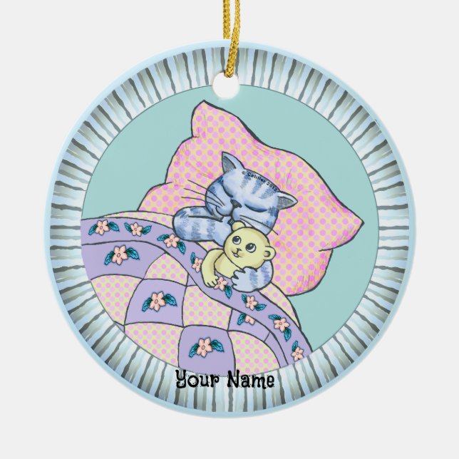 Cat Bedtime Keramik Ornament (Vorne)