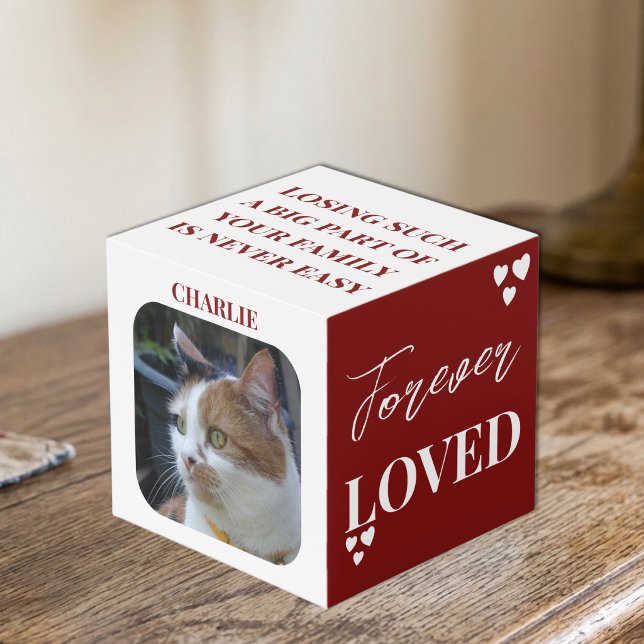 Cat Beileid Keepake Pet Memorial Maroon Foto Würfel (Von Creator hochgeladen)
