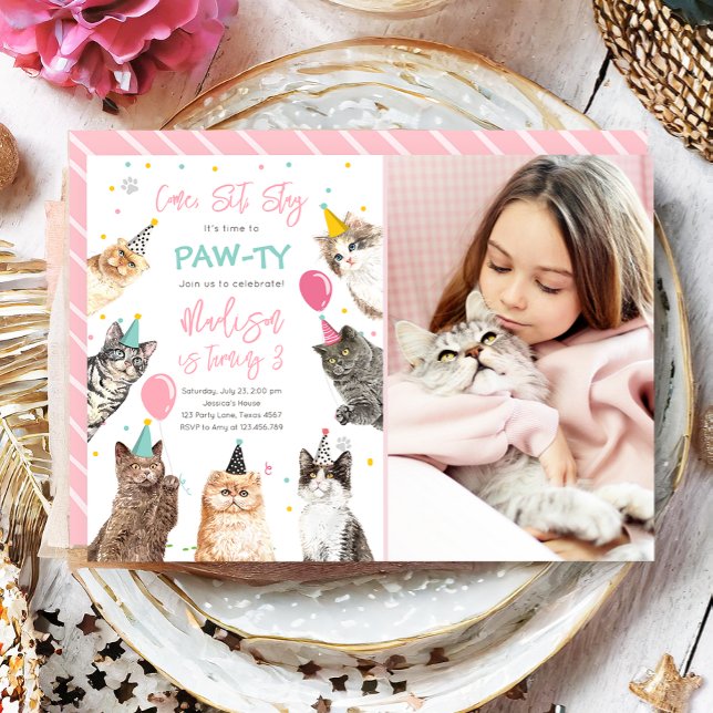 Cat Birthday Einladung Kitten Party Pawty Girl (Von Creator hochgeladen)