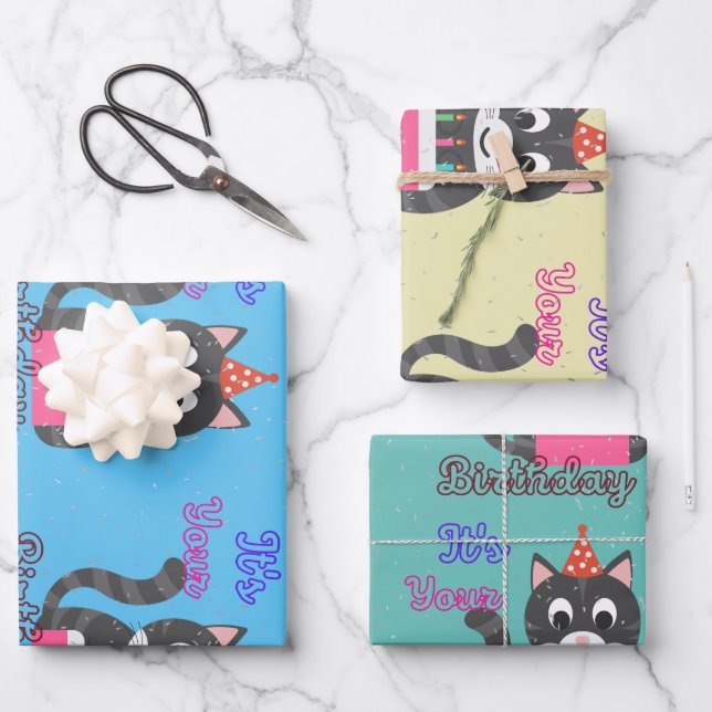 Cat Birthday Geschenkpapier Set (Vorderseite)