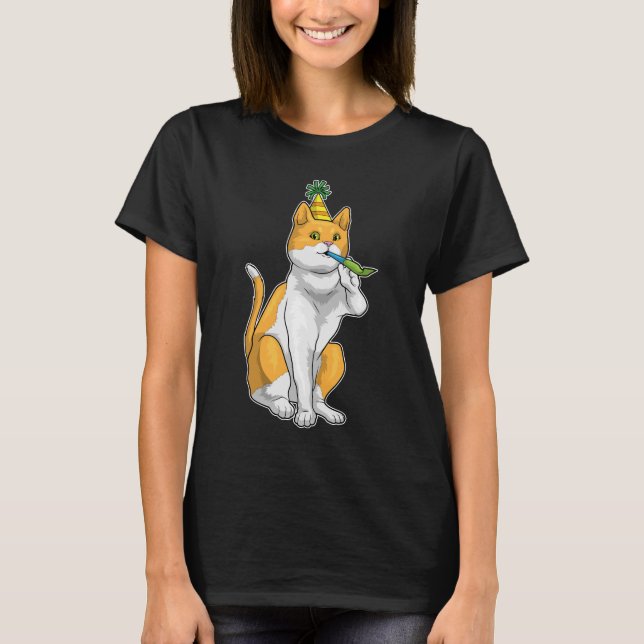 Cat Birthday Horn T-Shirt (Vorderseite)