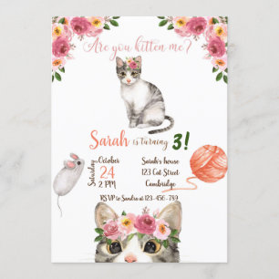 Cat Birthday Invitation, Cat Invitation, Kitty, Einladung