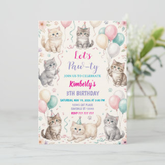 Cat Birthday Invitation Kitten Party Pawty Girl Einladung