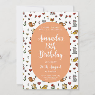 Cat Birthday Invite - Niedliches Party Art Einladung