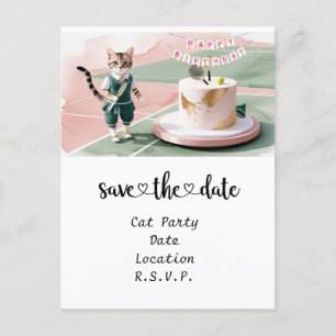 Cat Birthday Party beim Tennisplatz Einladungspostkarte