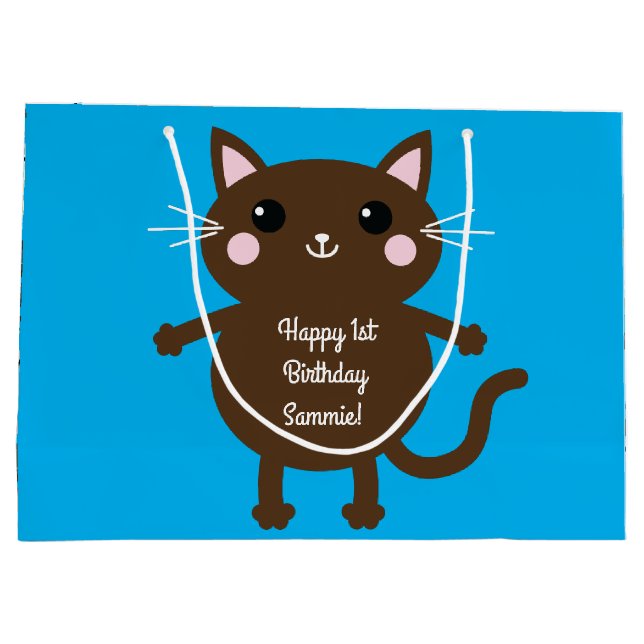 Cat Birthday Party Große Geschenktüte (Rückseite)