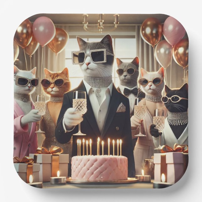 Cat Birthday Party Pappteller (Vorderseite)