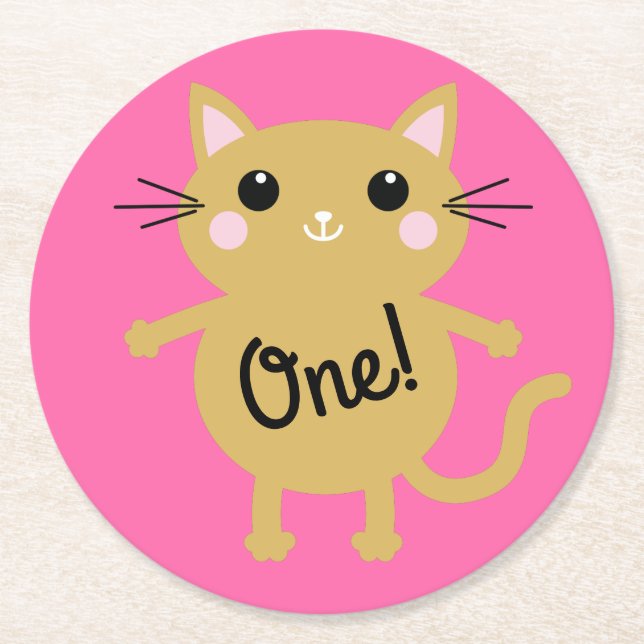 Cat Birthday Party Runder Pappuntersetzer (Vorderseite)