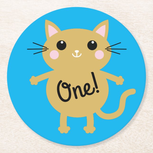 Cat Birthday Party Runder Pappuntersetzer (Vorderseite)