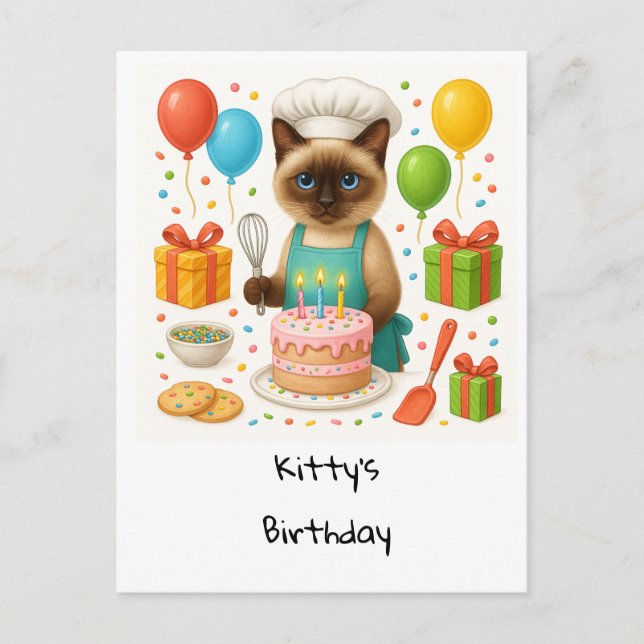 Cat Birthday Party zum Thema Kuchen Postkarte (Vorderseite)