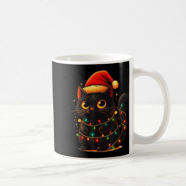 Cat Black Christmas Tree Lights Funny Santa Kitten Kaffeetasse (Rechts)