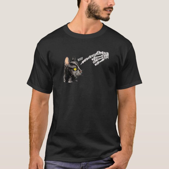 Cat Black  Skeleton Hand Boop  Halloween Kitten T-Shirt (Vorderseite)